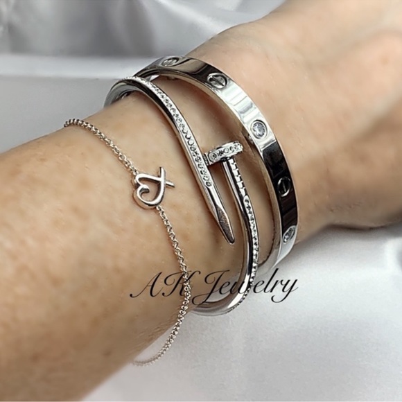 💎LUXURY SILVER DIAMOND look Zircon Screw Bangle, Bracelet, Cuff - Picture 5 of 7